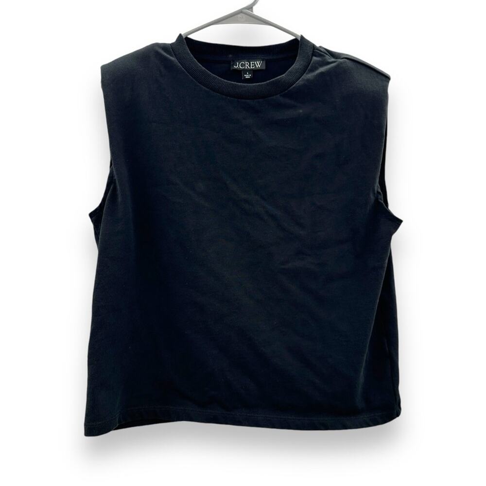 J. Crew Black Sleeveless Padded Shoulder Muscle Tee Shirt Sz‎ S